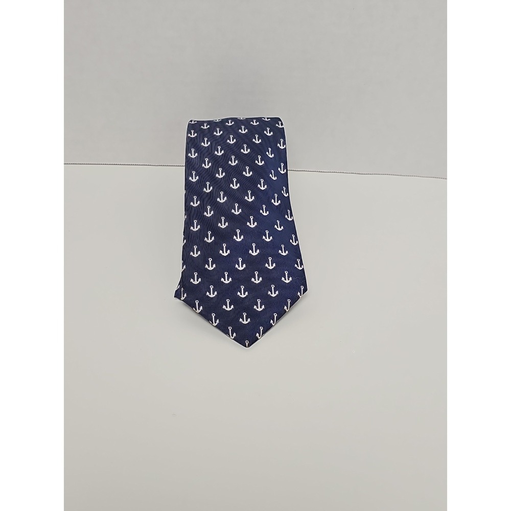 CHAPS Men's Necktie 100% Polyester Blue White Nautical Anchor Classic Preppy
